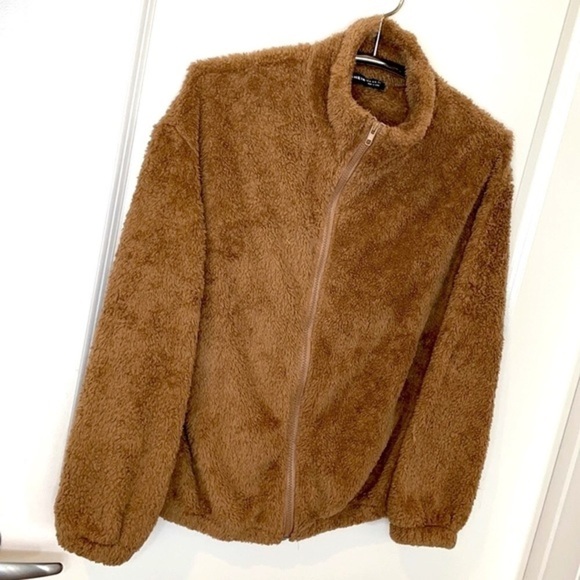 SHEIN | Women’s Tan / Brown SHEIN Chunky Fleece Full Zip Collared Sweatshirt - Picture 5 of 9